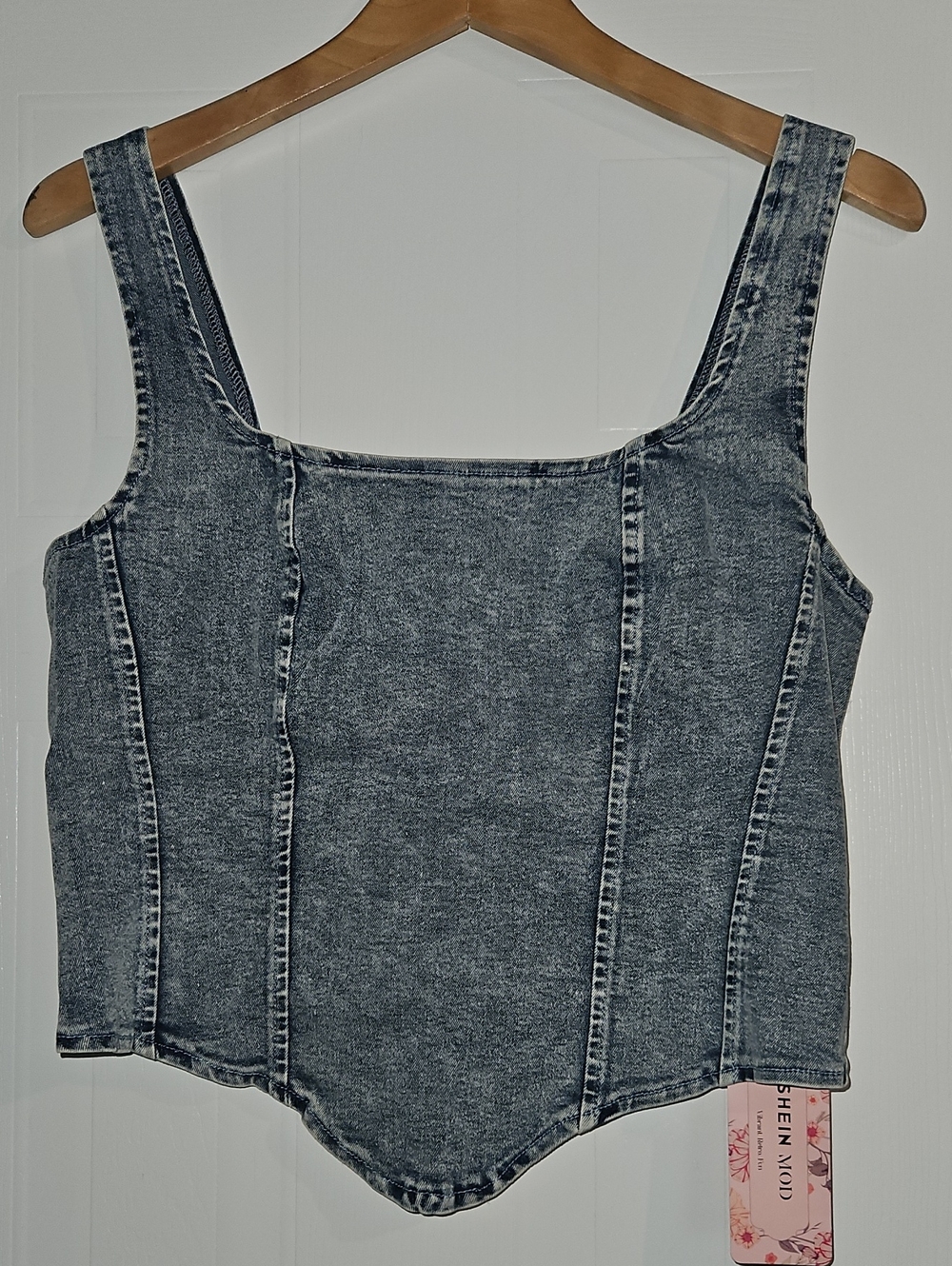 SHEIN Washed Denim Corset Tank Top